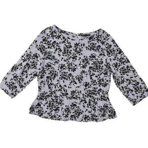 Banana Republic Gray Blouse Size 14 Rayon Crew Neck 3/4 Sleeve Floral